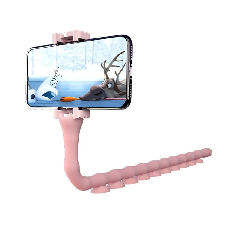 Portable Caterpillar Shape Phone Lazy Bracket Sucker Flexible Desktop Bedside Outdoor Mobile Phone Holder Stand - Pink