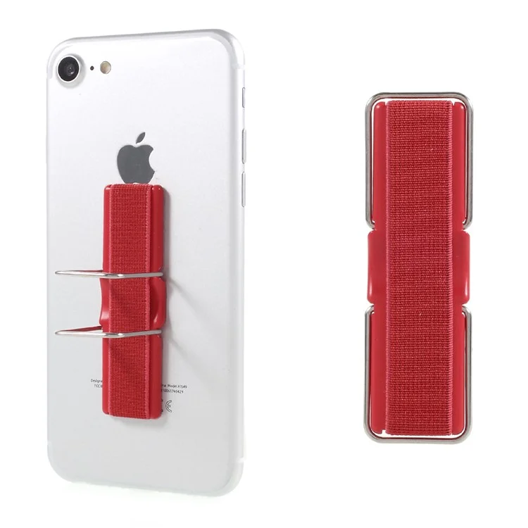 Elastic Band Finger Grip Phone Holder with Stand for Mobile Phones Tablets - Red