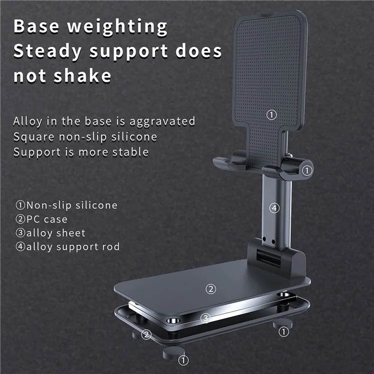 Faltbarer Desktop-Telefonhalter Tablet-Ständer Mobiler Schreibtischhalter Mobiler Tablet-Halter - Schwarz