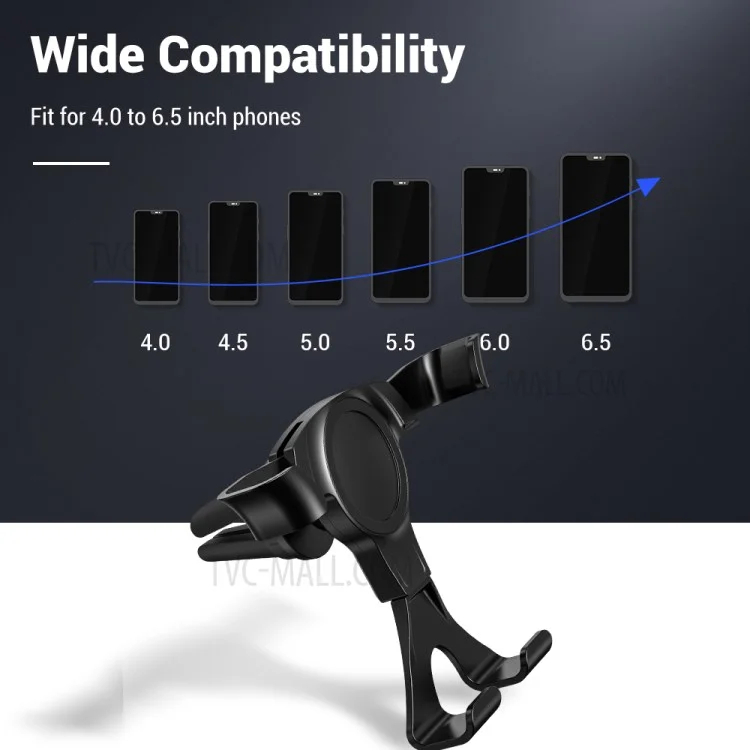 Topk D12 Alluminio Gravity Car Air Stump Mount Car Phone Portice Per Iphone Samsung Huawei Ecc. - Nero