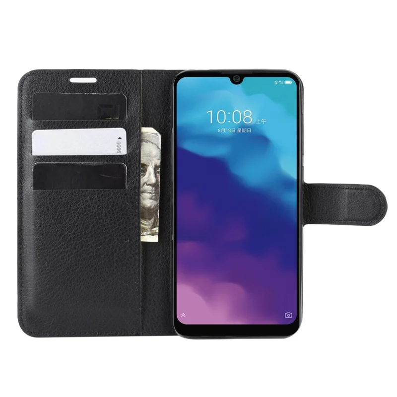 Litchi Texture Leather Wallet Stand Case Phone Shell for ZTE A7(2020) - Black