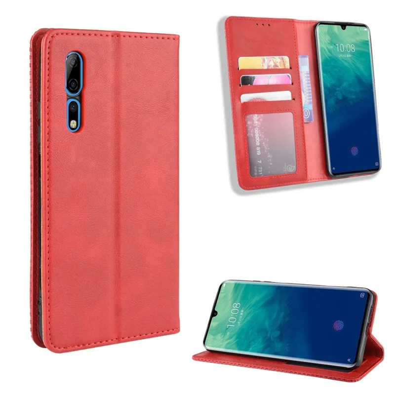 Vintage Style Wallet Leder Stand Hülle Für ZTE Axon 10 Pro/Axon 10 Pro 5G/A2020 Pro - Rot