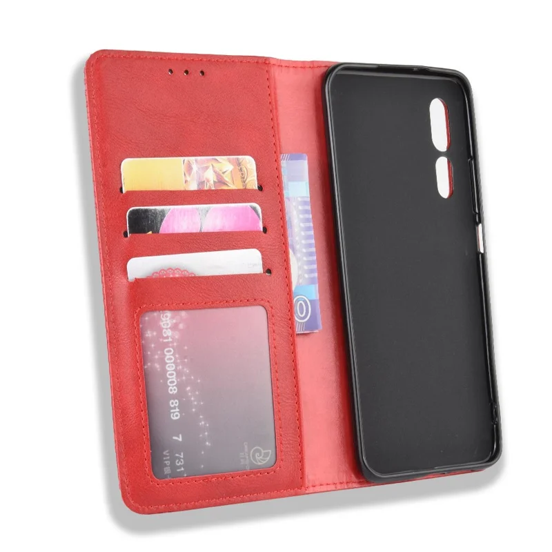 Vintage Style Wallet Leder Stand Hülle Für ZTE Axon 10 Pro/Axon 10 Pro 5G/A2020 Pro - Rot