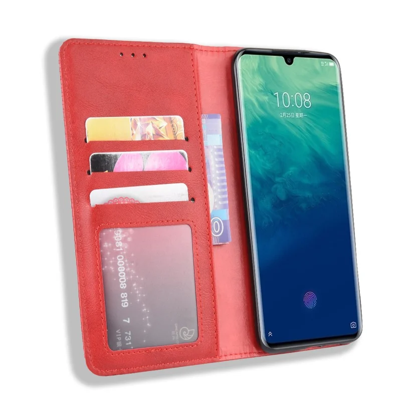 Vintage Style Wallet Leder Stand Hülle Für ZTE Axon 10 Pro/Axon 10 Pro 5G/A2020 Pro - Rot