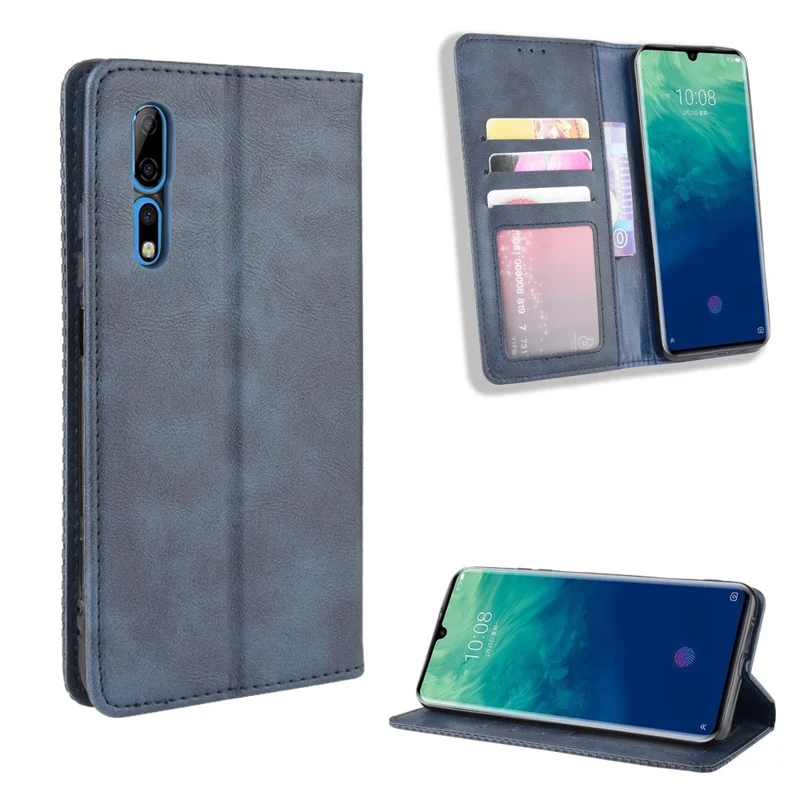 Vintage Style Wallet Leder Stand Hülle Für ZTE Axon 10 Pro/Axon 10 Pro 5G/A2020 Pro - Blau