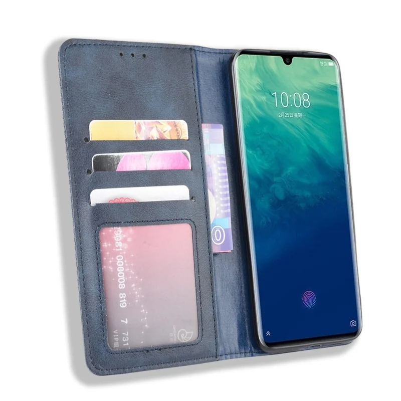 Vintage Style Wallet Leder Stand Hülle Für ZTE Axon 10 Pro/Axon 10 Pro 5G/A2020 Pro - Blau