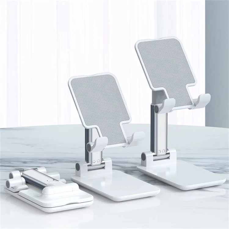 T4 Universal Height Adjustable Phone Tablet Holder Stand Portable Foldable Desktop Bracket - White