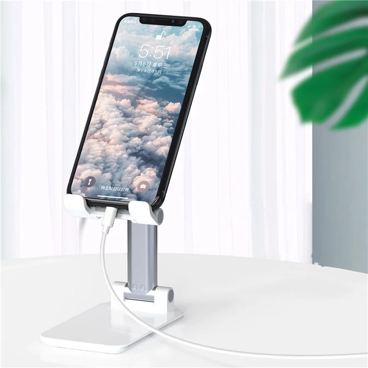 T4 Universal Height Adjustable Phone Tablet Holder Stand Portable Foldable Desktop Bracket - White