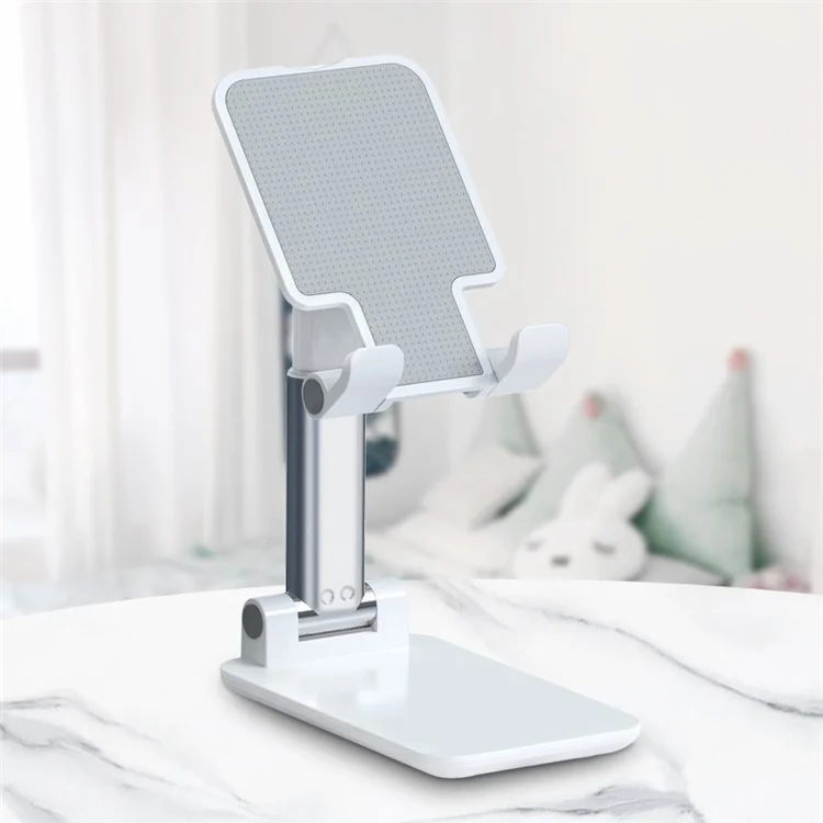 T4 Universal Height Adjustable Phone Tablet Holder Stand Portable Foldable Desktop Bracket - White