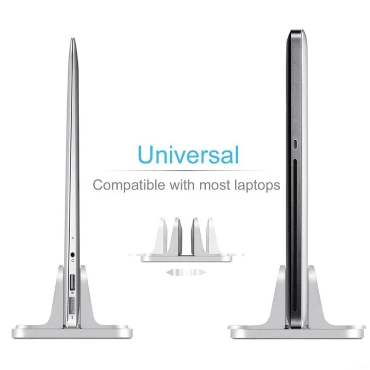 Vertical Laptop Stand Dock Desktop Aluminum Alloy Stand with Adjustable Width - Silver