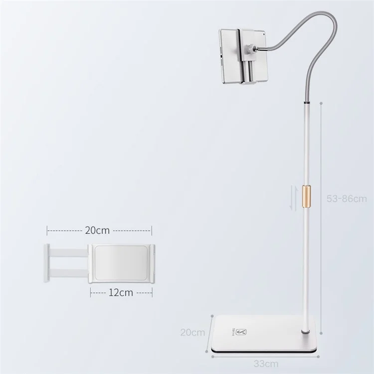 Tablet Stand Cell Phone Stand with Flexible Gooseneck and Stable Base Adjustable Rotating Floor Stand for Phones and Tablets Within 5-10.5 inches - Silver