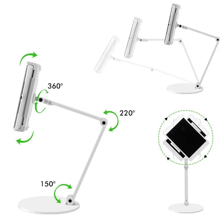 AP-7L Braccio lungo in alluminio per telefono cellulare Rotazione 4,7-12,9 pollici Ipad Ipad PC Supporto per laptop PC - Argento