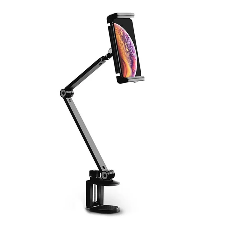 Long Arm Rotating Aluminum Alloy Stand Height/Angle Adjustable Bracket for 4.7-12.9 inch Mobile Phones and Tablets - Black