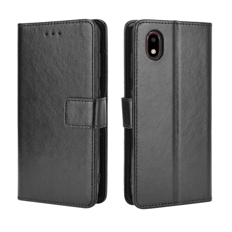 Crazy Horse Texture Protector Wallet Stand Leather Cover Case for ZTE Blade A3 (2020) - Black