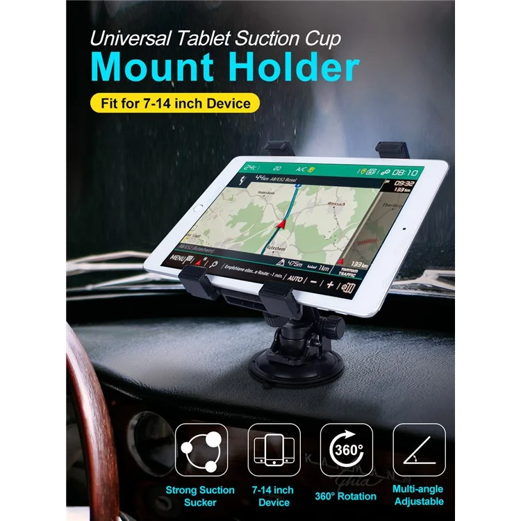 Suporte de Tablet para Painel de Carro 360° Rotação Ventosa de Sucção para Parabrisa iPad Suporte para Tablet de 7-14 polegadas