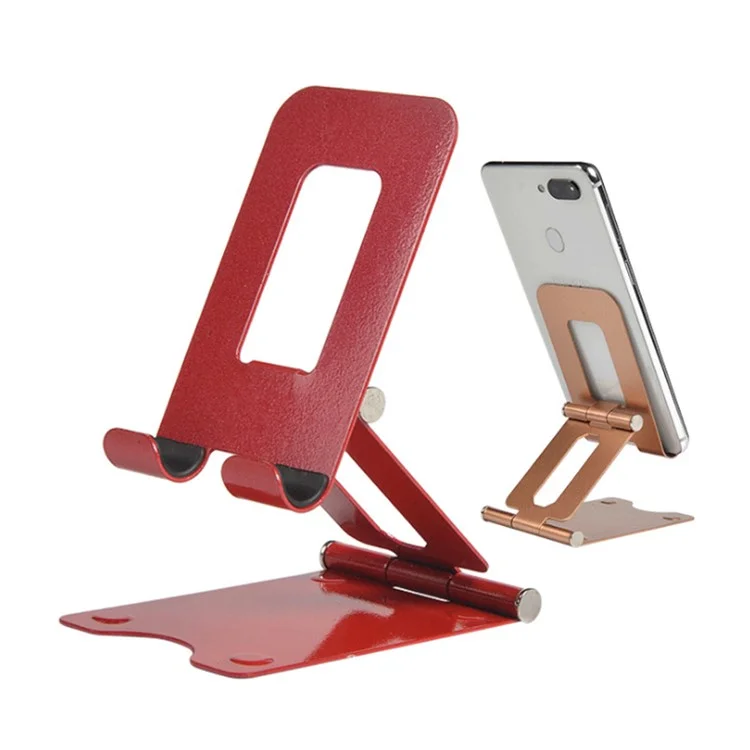 Double Folding Aluminum Alloy Desktop Stand Holder for Mobile Phone Tablet - Red