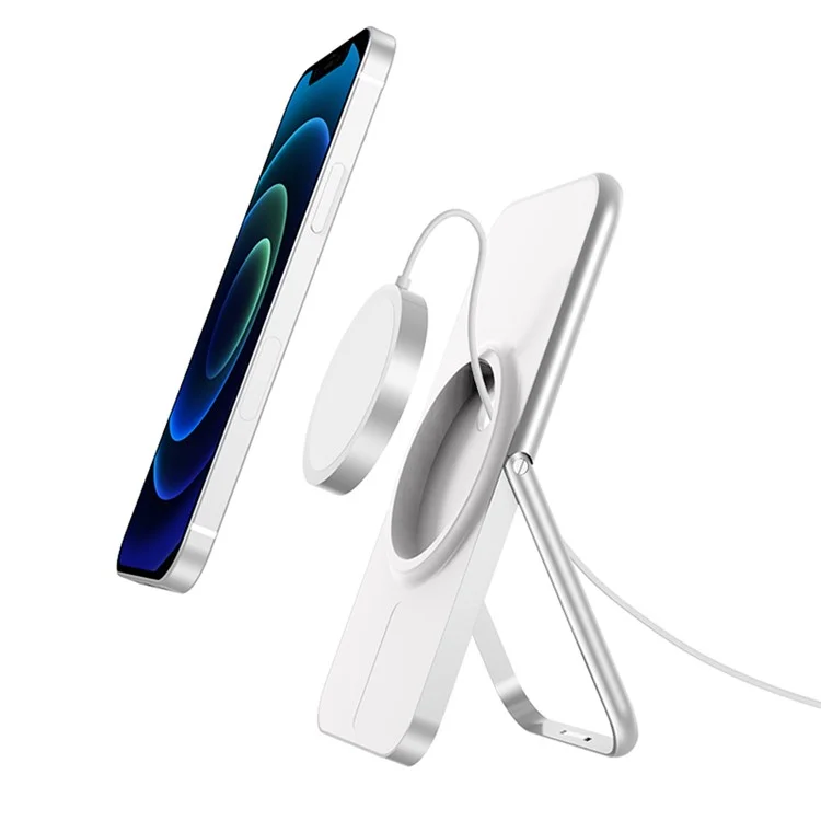 Wireless Charging Aluminum Alloy Bracket Foldable Phone Holder Desktop Mount for Magsafe Wireless Charger - White