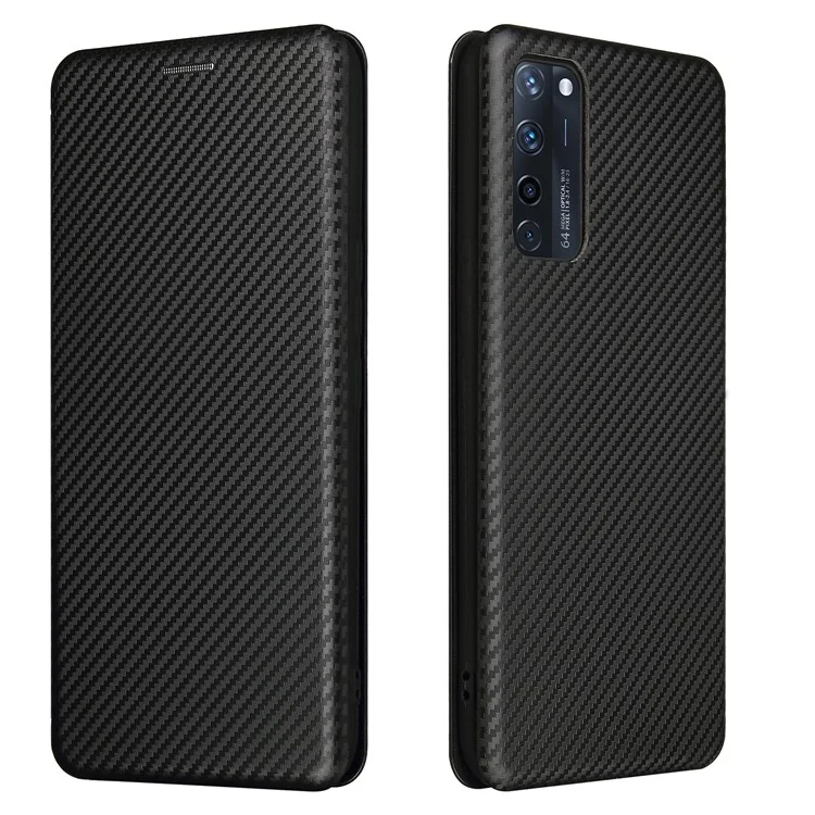 Auto-absorbed Stand Cover for ZTE Axon 20 5G (ZTE A20 5G) Carbon Fiber Texture Leather Case - Black