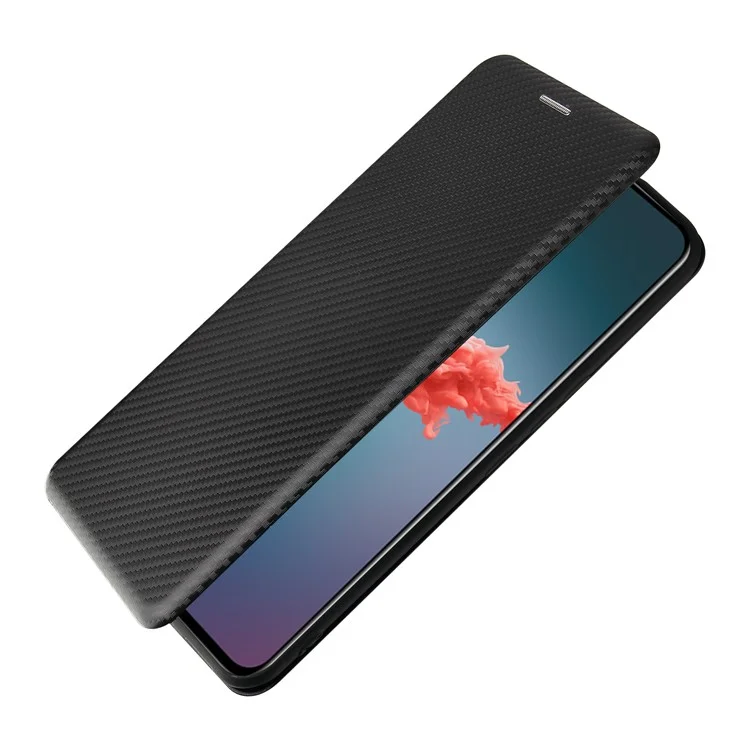 Авто-поглощающий чехол-книжка для ZTE Axon 20 5G (ZTE A20 5G) с текстурой под карбон - Черный