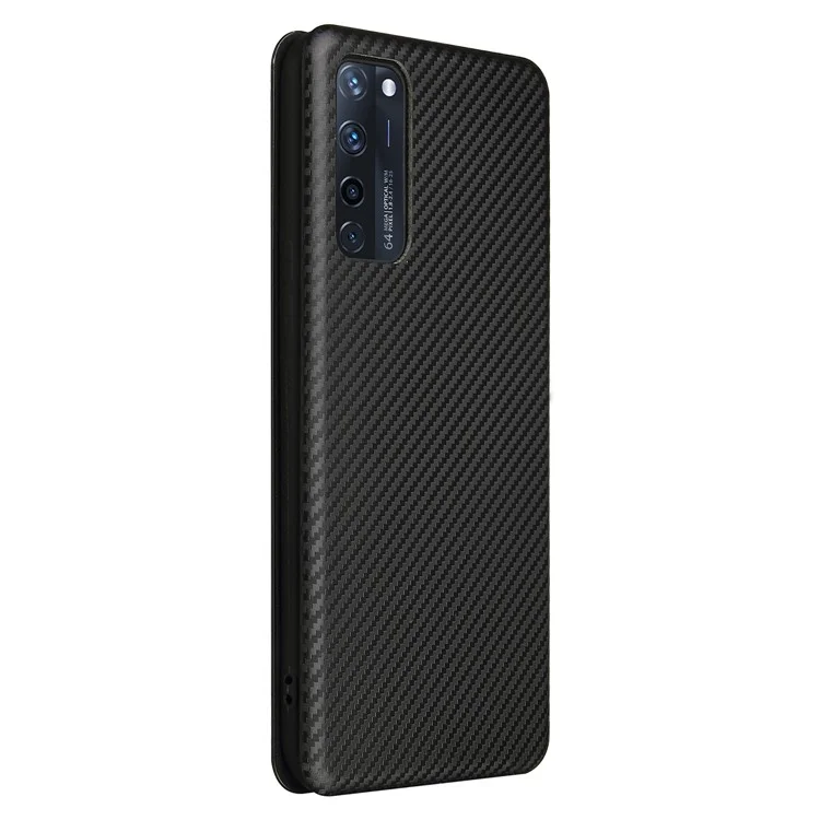 Auto-absorbed Stand Cover for ZTE Axon 20 5G (ZTE A20 5G) Carbon Fiber Texture Leather Case - Black