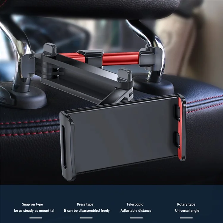 Foldable Car Mobile Phone Holder Tablet Stand Adjustable Back Seat Headrest Mount Bracket - Red