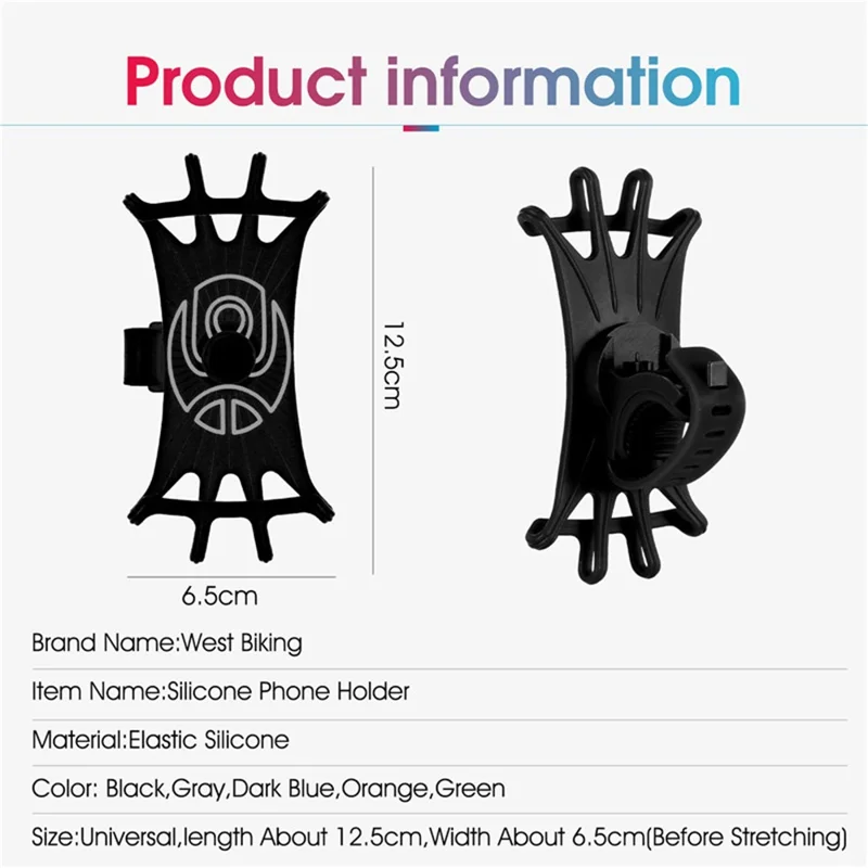 WEST BIKING Silicone Bicycle Phone Holder Motorcycle Mobile Phone Stand Mount for iPhone Samsung - Grey