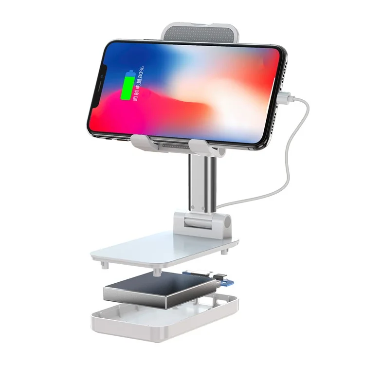 CCT2 Tablet Rétractable Charget Power Bank Bank Cell Telephone Support Support de Bureau - Blanche