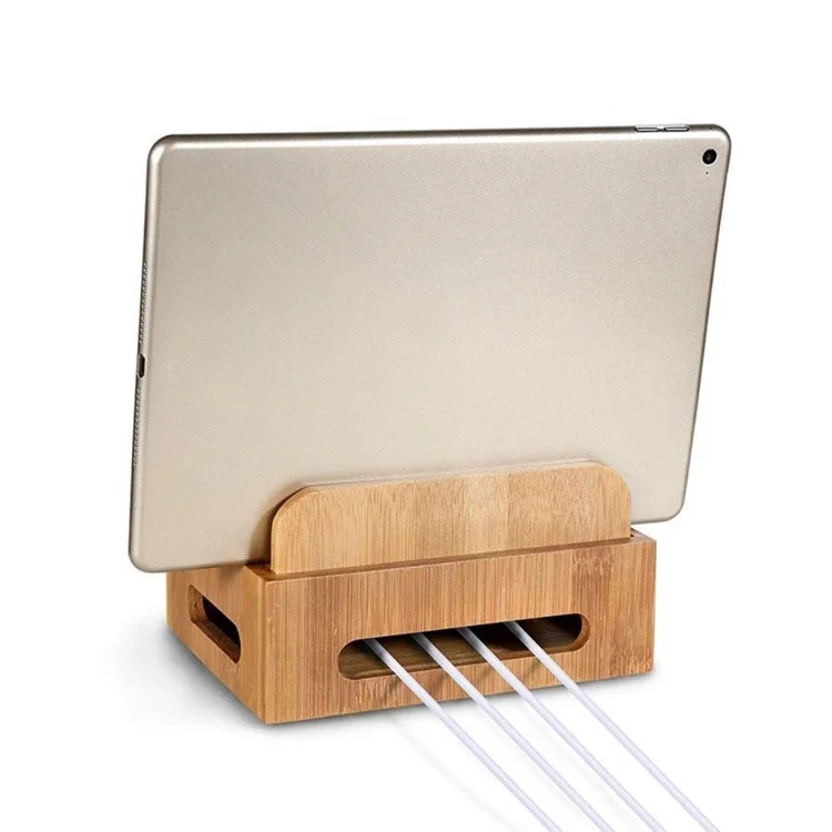 DCR-017 Estação de Carregamento de Telefone de Madeira de Bambu para Desktop Suporte Carregador Suporte Cradle para iPhone iPad