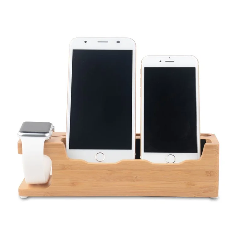 Estación de escritorio DCR-008 Bamboo Wood Cargador Dock Holder para Apple Watch iPhone Samsung Huawei