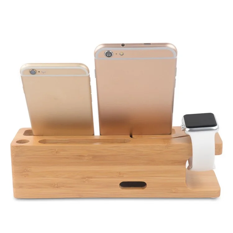 Estación de escritorio DCR-008 Bamboo Wood Cargador Dock Holder para Apple Watch iPhone Samsung Huawei