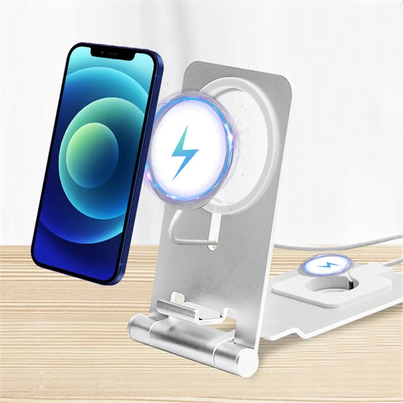 2-in-1 Wireless Charger Holder Phone Watch Charging Desktop Stand for Apple Watch iPhone Magsafe - Silver