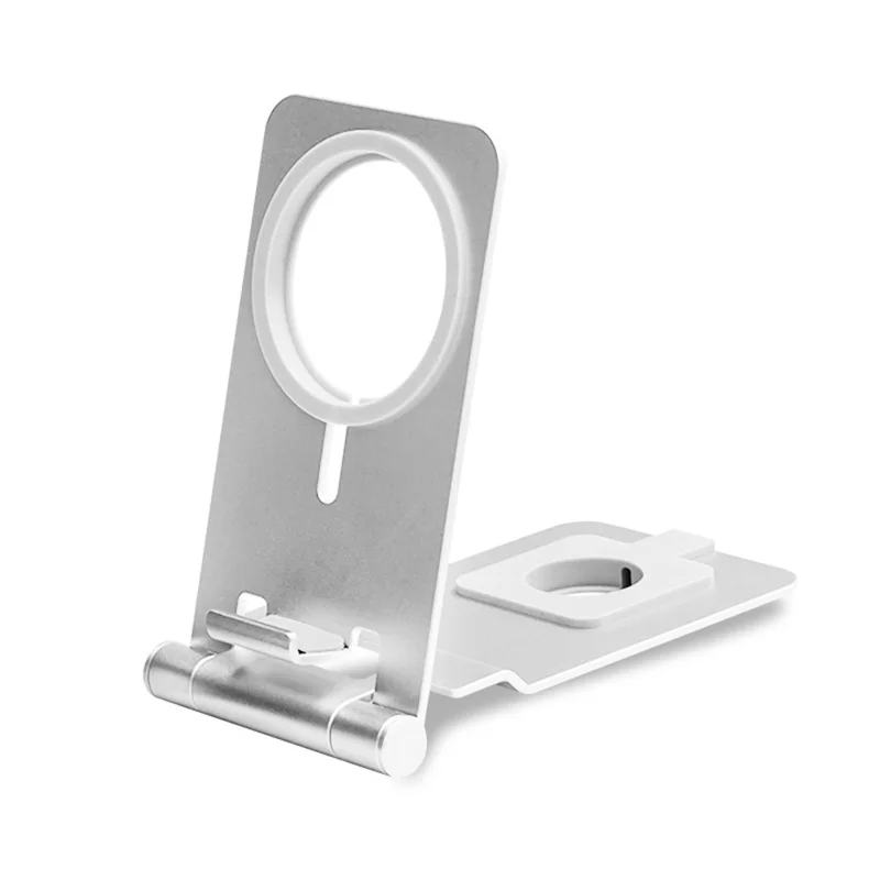 2-in-1 Wireless Charger Holder Phone Watch Charging Desktop Stand for Apple Watch iPhone Magsafe - Silver