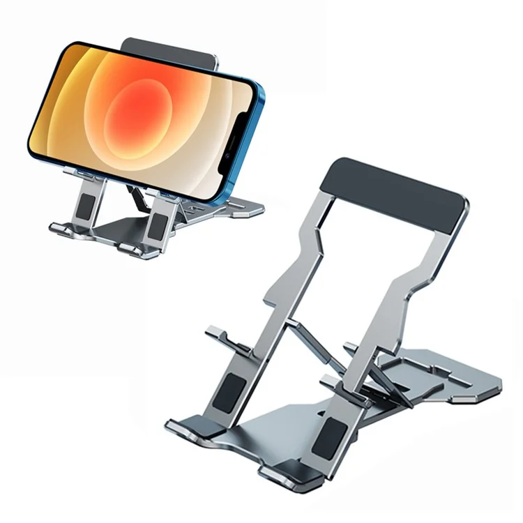 H12 Universal Foldable Mobile Phone Tablet Metal Bracket Desktop Holder Stand - Silver
