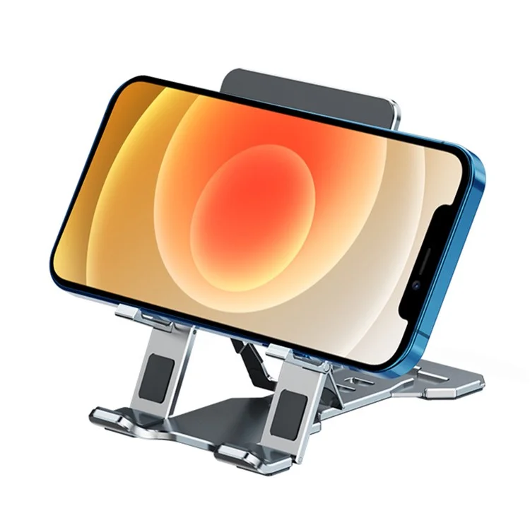 H12 Universal Foldable Mobile Phone Tablet Metal Bracket Desktop Holder Stand - Silver