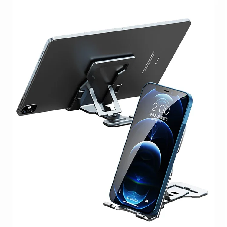 H12 Universal Foldable Mobile Phone Tablet Metal Bracket Desktop Holder Stand - Silver