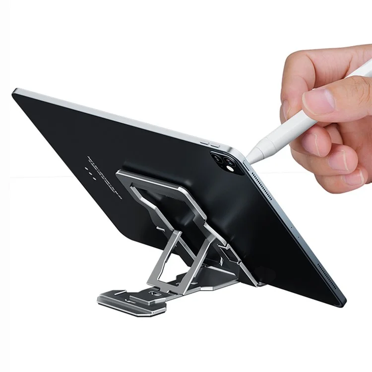 H12 Universal Foldable Mobile Phone Tablet Metal Bracket Desktop Holder Stand - Silver