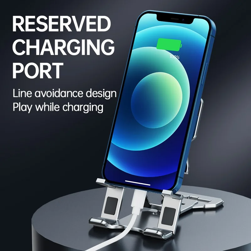 حامل هاتف قابل للتعديل متعدد الزوايا R-JUST HZ06 حامل طاولة قابل للطي عالمي حامل مكتب لوحي لهاتف iPhone - فضي