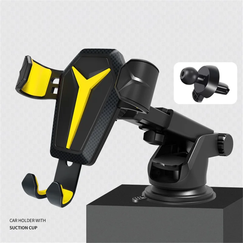 2 in 1 Suction Up Gravity Car Phone Holder Mobile Phone Support Stand Bracket for iPhone 12 11 X Max Xiaomi Samsung - Yellow