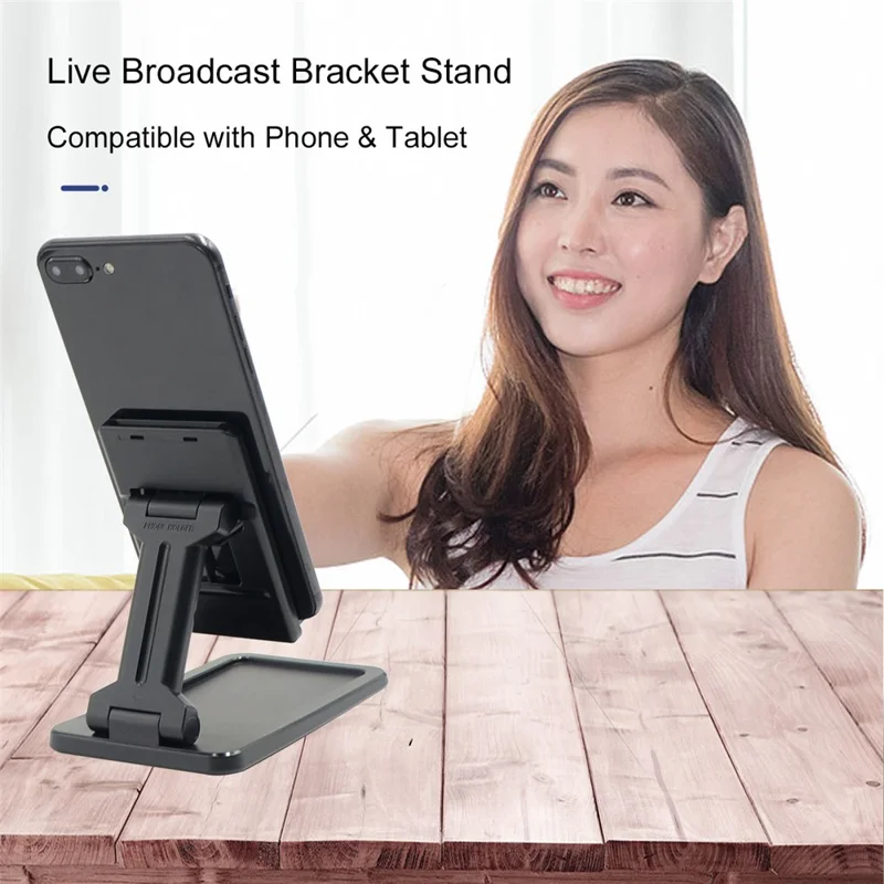Universal Mobile Phone Holder Stand Desk Mount Tablet Folding Seat Stand Bracket Support - Black