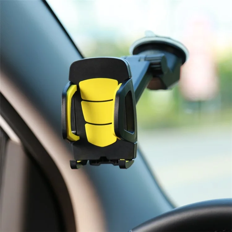 X0403 Telescopic Sucker Car Phone Holder 360 Degree Rotation Extendable GPS Mount Stand Support - Yellow