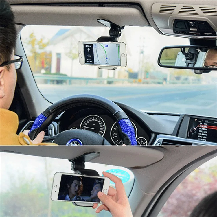 Z0209 Universal Car Sun Visor Phone Holder 360 Degree Rotation Automobiles Navigation Mount Stand Clip - Black
