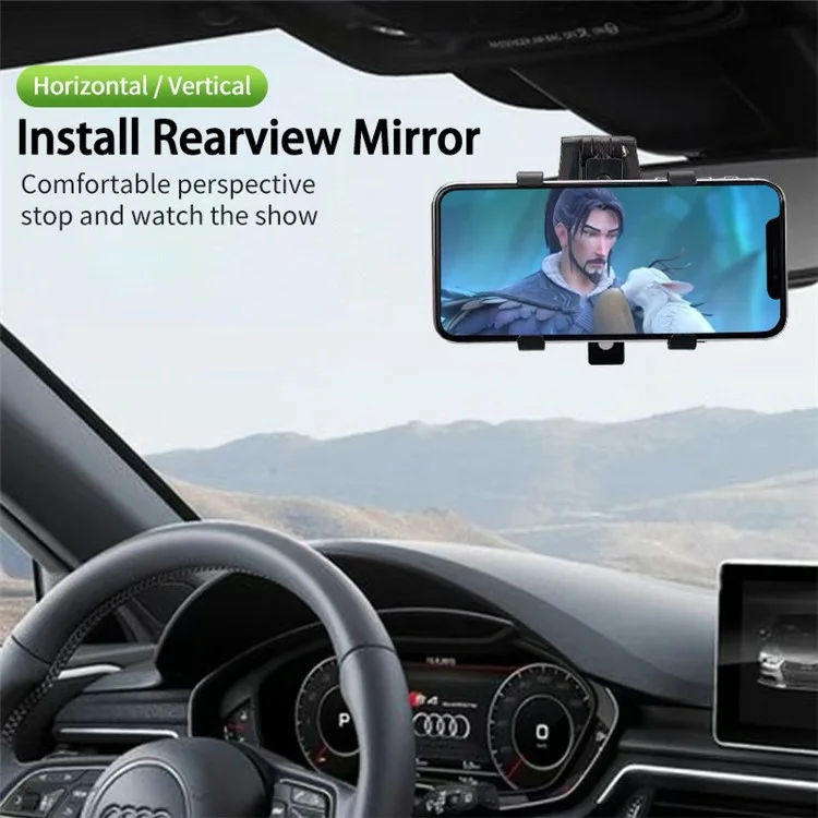 Universal Car Dashboard Mount HUD Clip Phone Holder 360 Degrees Rotation Sun Visor Rearview Mirror Mobile Phone Stand Bracket