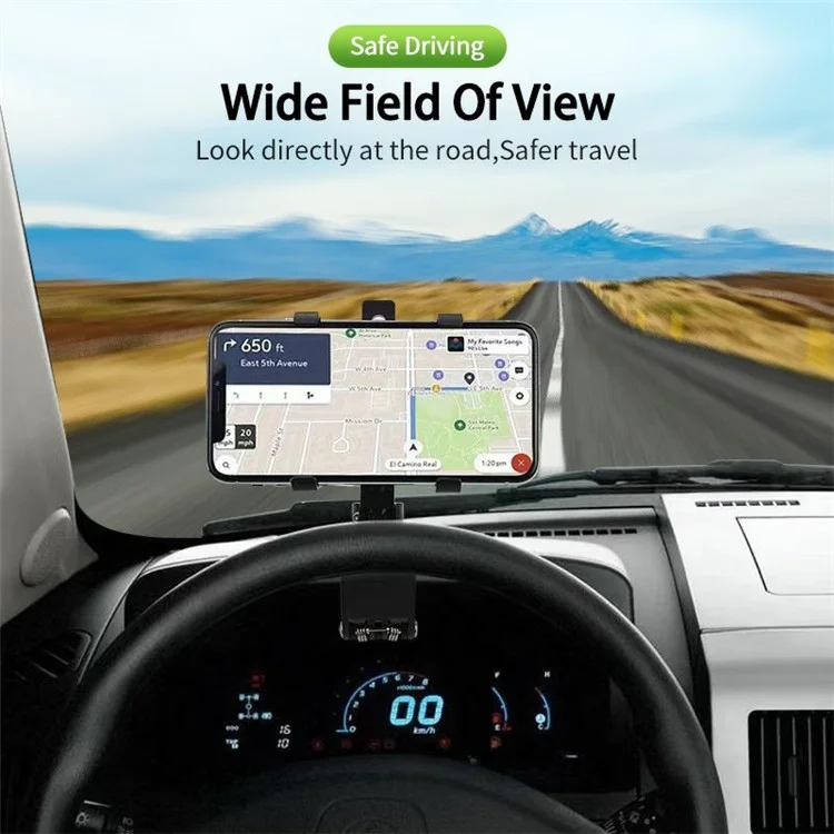 Universal Car Dashboard Mount HUD Clip Phone Holder 360 Degrees Rotation Sun Visor Rearview Mirror Mobile Phone Stand Bracket