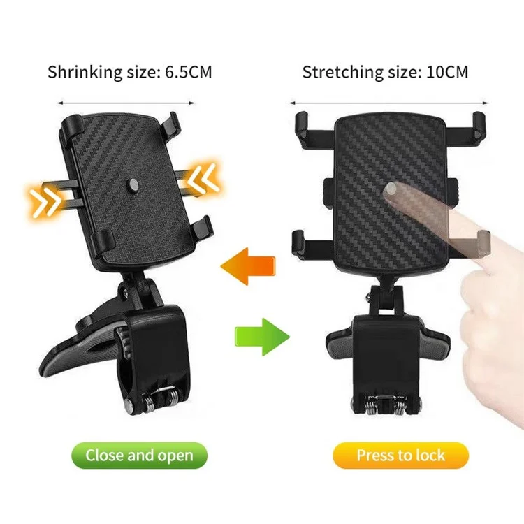 Universal Car Dashboard Mount HUD Clip Phone Holder 360 Degrees Rotation Sun Visor Rearview Mirror Mobile Phone Stand Bracket