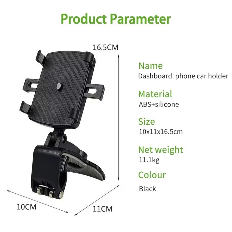 Universal Car Dashboard Mount HUD Clip Phone Holder 360 Degrees Rotation Sun Visor Rearview Mirror Mobile Phone Stand Bracket
