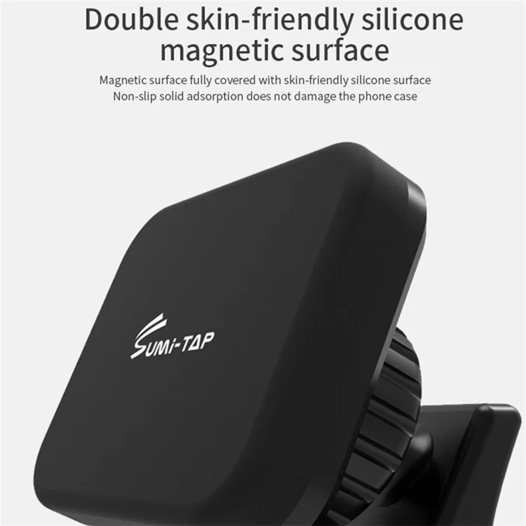 SUMI-TAP Square Arc Base Universal Car Phone Holder 360 Degree Rotatable Magnetic Mobile Phone Stand Mount - Black