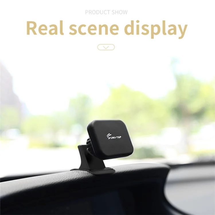 SUMI-TAP Square Arc Base Universal Car Phone Holder 360 Degree Rotatable Magnetic Mobile Phone Stand Mount - Black