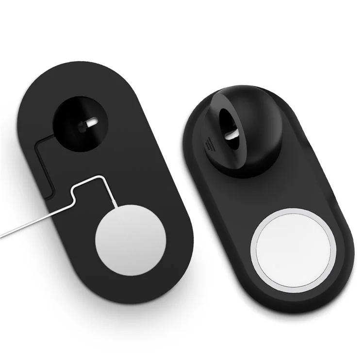 Suporte de Carregamento de Silicone Estação de Carregamento Sem Fio Dock Compatível com MagSafe Apple Watch/iPhone 12 Series - Preto
