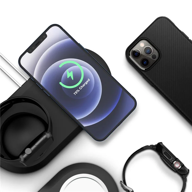 Suporte de Carregamento de Silicone Estação de Carregamento Sem Fio Dock Compatível com MagSafe Apple Watch/iPhone 12 Series - Preto