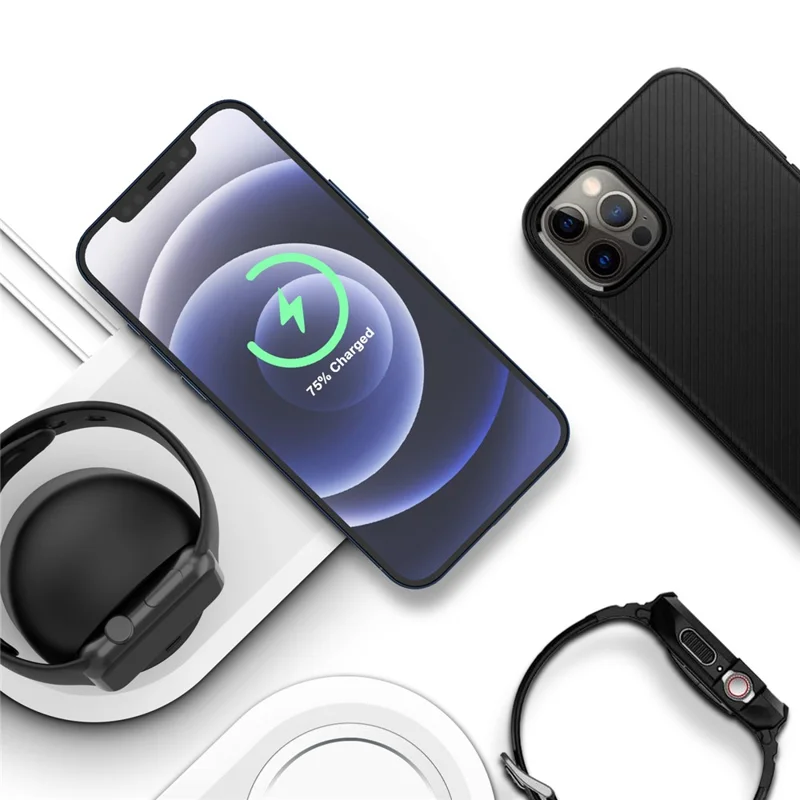 Silicone Charge Stand Holder Wireless Charging Station Dock for Apple Watch / iPhone 12 Series - White